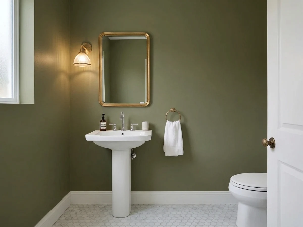 Sherwin-Williams Oakmoss in a powder room