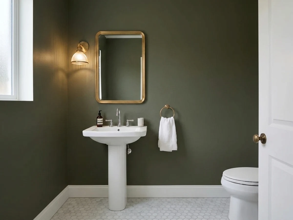 Sherwin-Williams Ripe Olive in a powder room