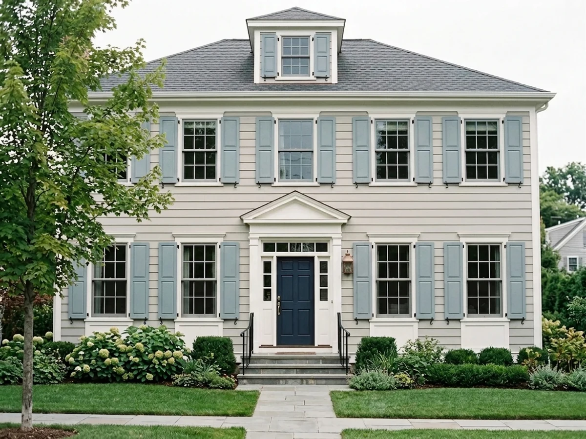 warm blue-gray shutters — trending gray shutters colors 2026