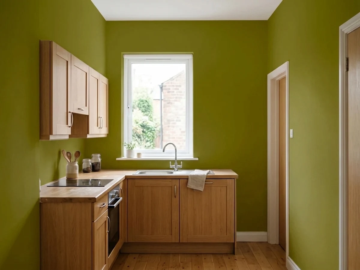 Behr Olive in a small kitchen