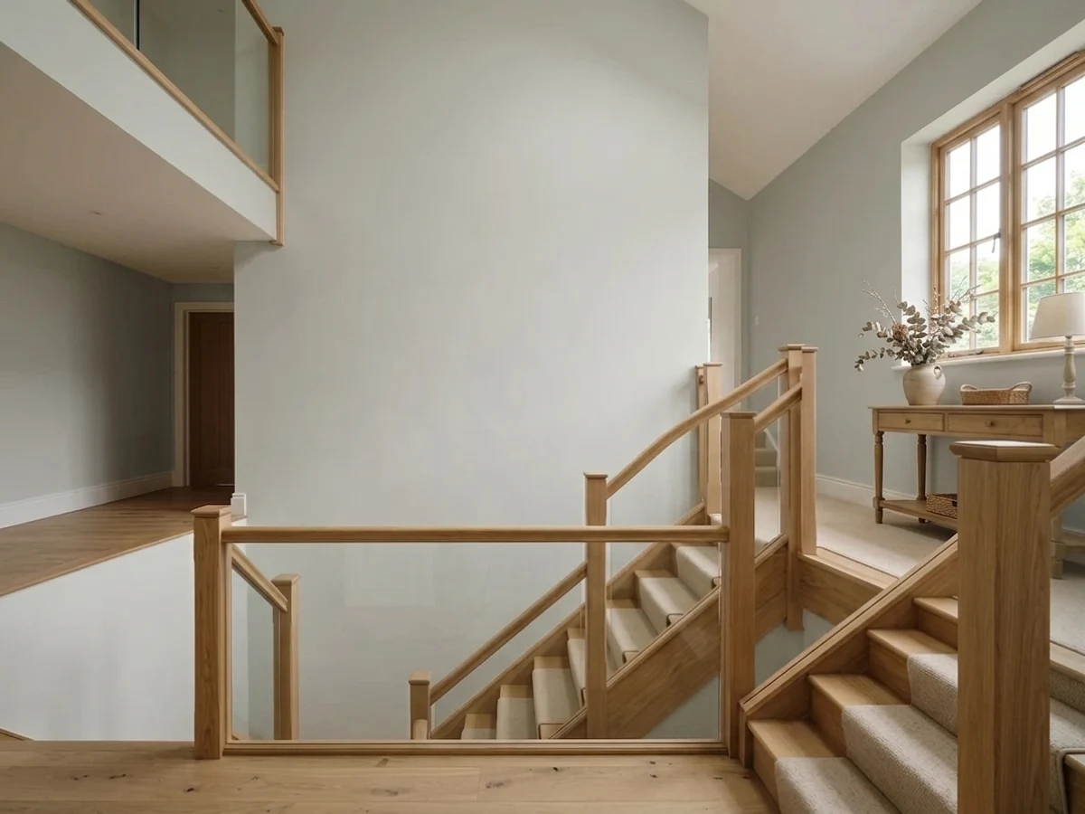warm greige stairwell — trending gray staircase colors 2026