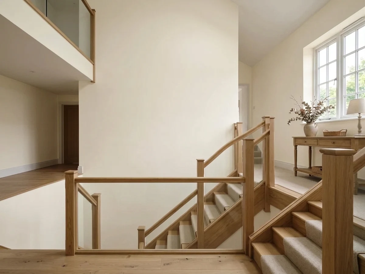 warm creamy white walls — trending white staircase colors 2026