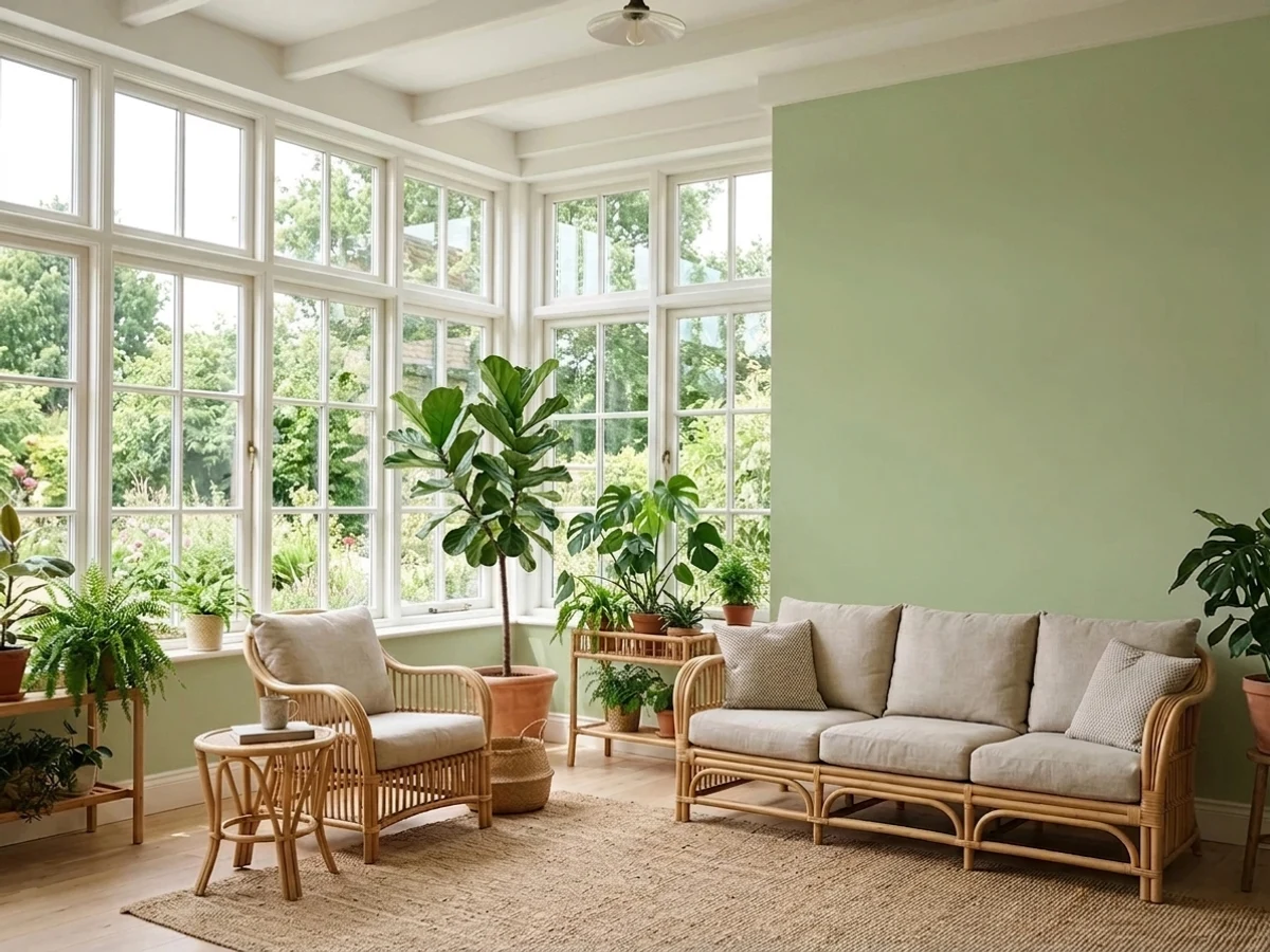soft sage garden walls — trending green sunroom colors 2026
