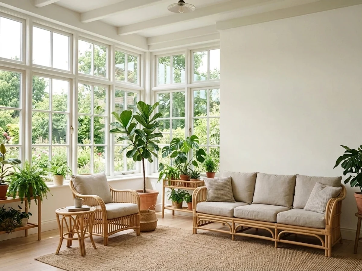 soft spare white walls — trending white sunroom colors 2026