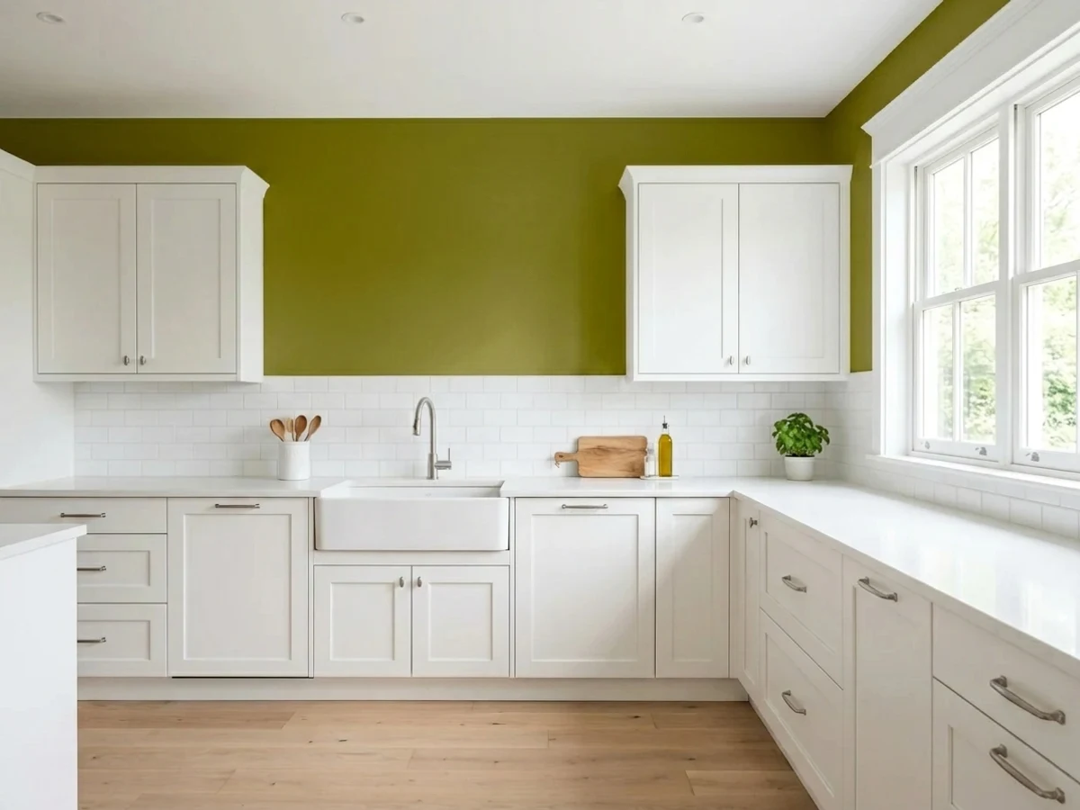 Behr Olive in a white kitchen