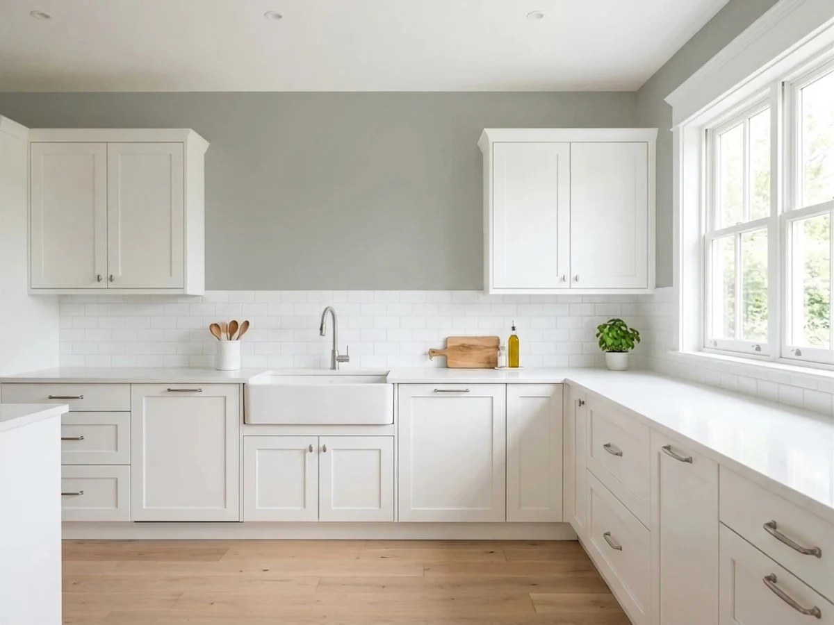 gray white kitchen color idea — Pigeon