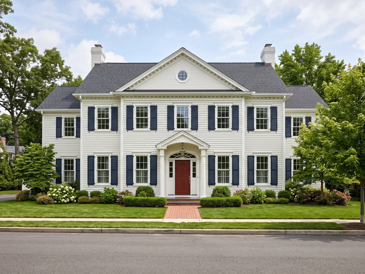 Colonial house exterior painted in White Dove · Hale Navy